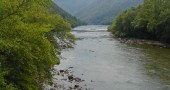 A calm stretch of the French Broad River near Hot Springs