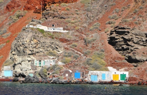 Boathouses on Santorini
