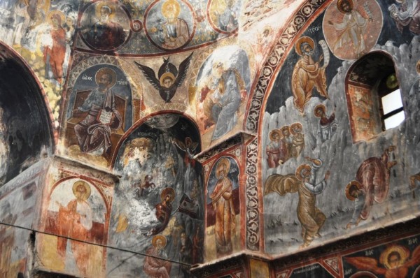 Byzantine frescoes fill St. John's Monastery.