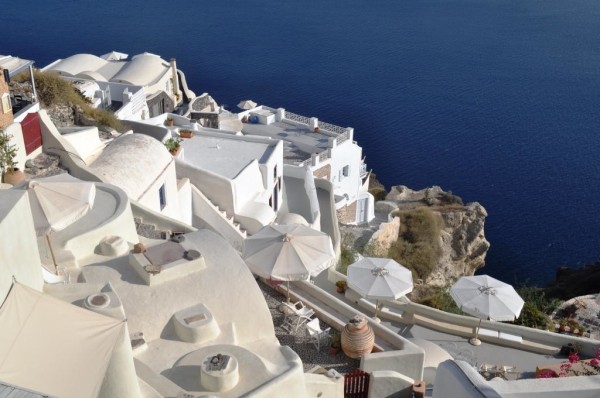 Looking down from Oia. Many of these homes have been converted to hotels and guest houses.
