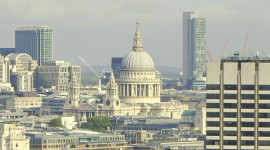 London skyline with the white dome of St. Paul's Cathedral in the middle