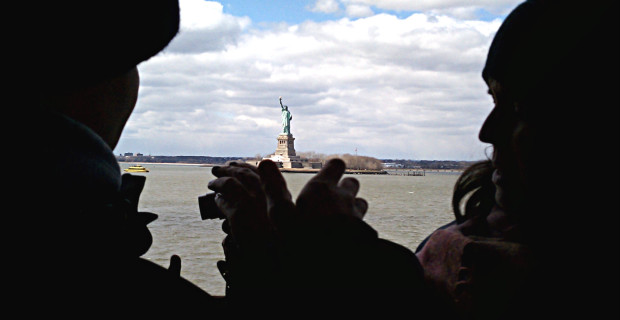 Tourists aboard Staten Island Ferry