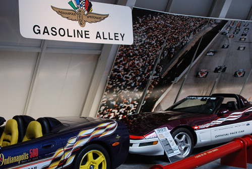 Indy pace cars in "Gasoline Alley"