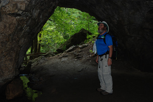John taking a look inside Rainy Day Cave (Sandra Friend)